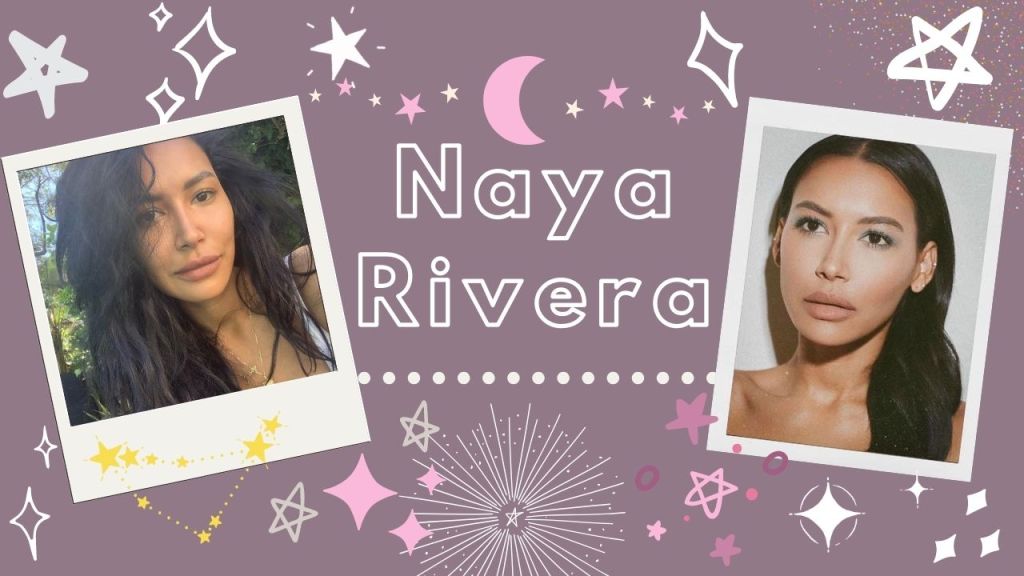 naya rivera photos on a mauve background with lots of stars