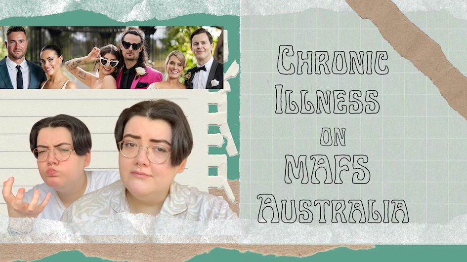 green collage background, two images of artie looking frustrated on the left with some Married at first sight contestants above, on the right text reads '2023 new year resolutions'